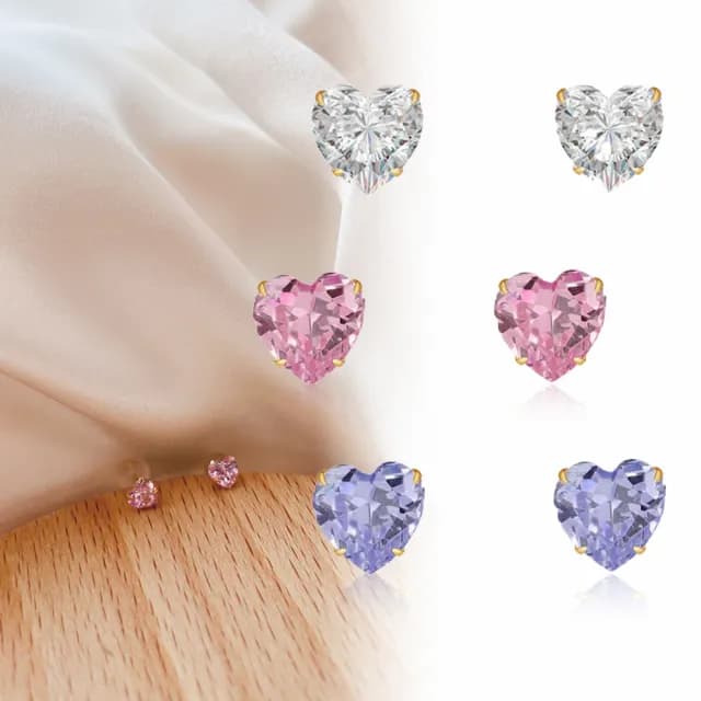 【City Diamond 引雅】18K 日本 晶鑽 黃K金 愛心 耳環 -三色任選(東京Yuki系列)