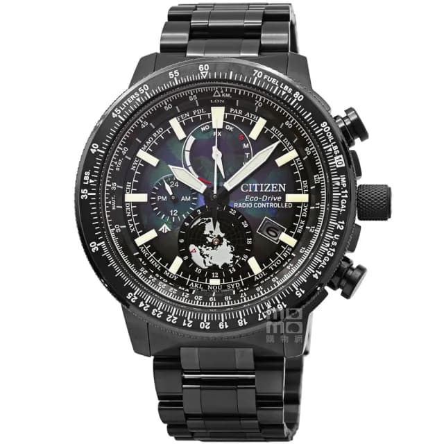 【CITIZEN 星辰】星辰PROMASTER光動能藍寶石多時區電波錶-IP黑(BY3005-56E)