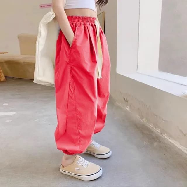 【橘魔法】垂墜寬鬆縮口長褲(大童 薄長褲 工作褲 縮口褲 防蚊 防曬 褲子 中性款 女童 男童 童裝)