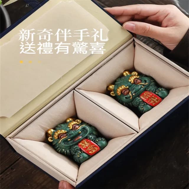 【超微米】招財貔貅擺件 麒麟桌面擺飾 開運招財擺設 生日禮物 喬遷新居裝飾品 送禮禮品(招財貔貅+鑼鼓底座)