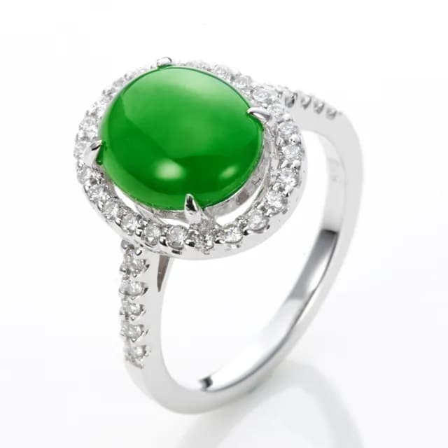 【DOLLY】14K金 緬甸冰種正綠翡翠鑽石戒指-002(母親節 長輩送禮首選)