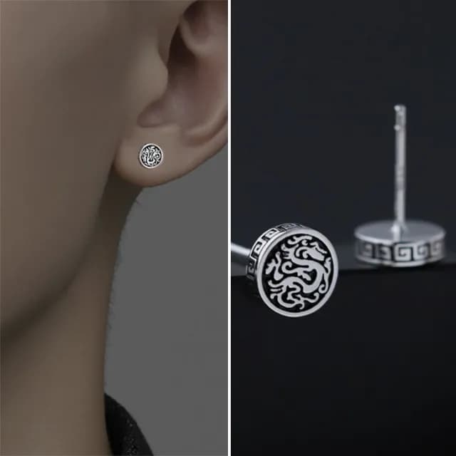 【LEEHER】雙11 龍紋耳圈/中性耳飾/男生銀飾/東方紋理/質感耳環/立體雕刻/潮流配飾/ S925銀飾/男生首飾