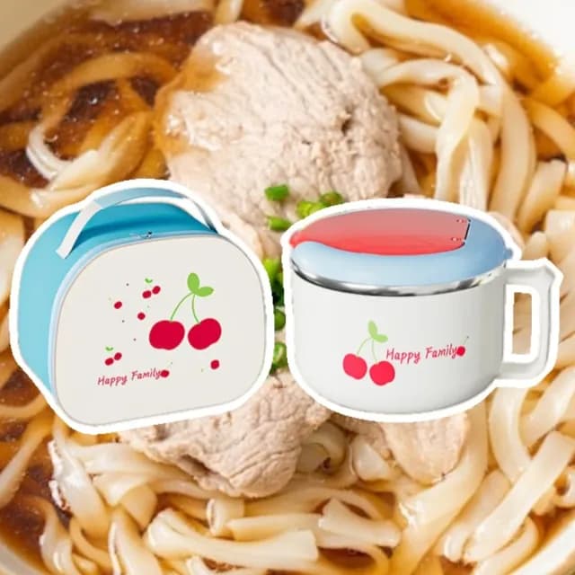 【可愛餐具】316不鏽鋼雙層帶蓋泡麵碗-附筷勺+保溫袋(當盒 防燙 筷子 勺子 湯匙 飯碗 露營 環保)