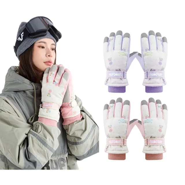 【kingkong】小熊防水加絨保暖滑雪手套(保暖手套 防寒 騎行手套 交換禮物)