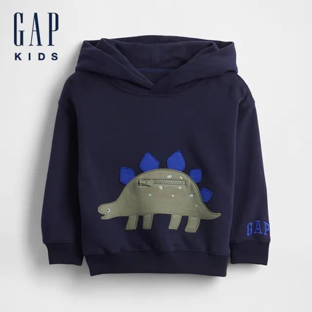 【GAP】男幼童裝 Logo刺繡刷毛帽T-海軍藍(814452)