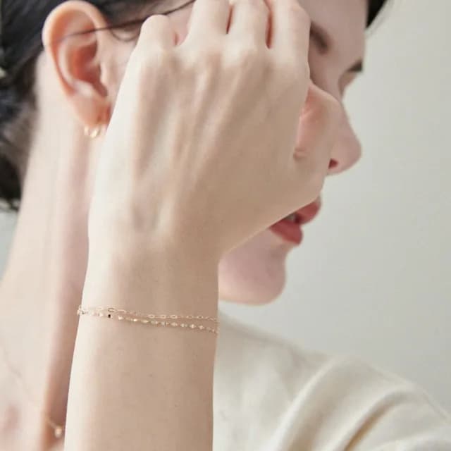 【ete】K10YG 層疊雙鍊手鍊(金色)