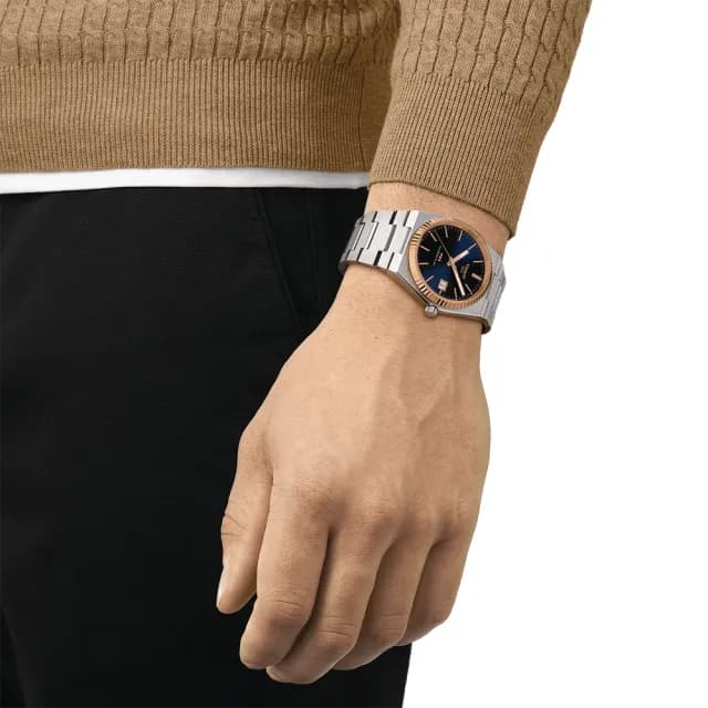 【TISSOT 天梭】PRX系列 18K金 70年代復刻機械錶 禮物 送禮 推薦(T9314074104100)