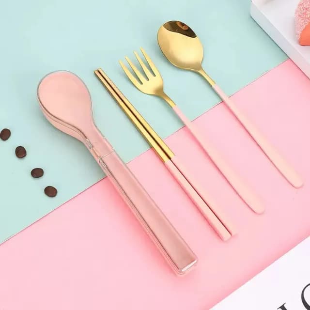 【BeOK】304不鏽鋼 環保餐具組 筷叉匙收納四件組(3色可選)