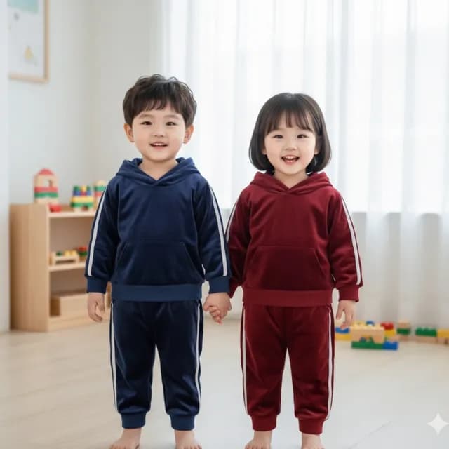 【橘魔法】運動風金絲絨連帽長袖套裝(帽T 長袖上衣 長褲 中性款 男童 女童 童裝 兒童)
