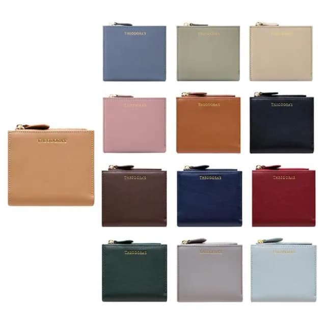 【THEODORA’S 希奧朵拉】品牌極薄RFID防盜對折拉鍊短皮夾(短夾 女夾 皮包 錢包)