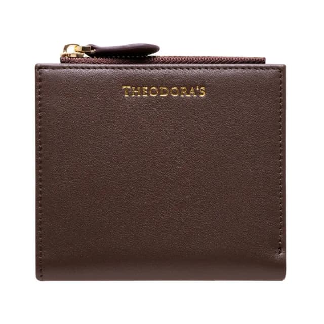【THEODORA’S 希奧朵拉】品牌極薄RFID防盜對折拉鍊短皮夾(短夾 女夾 皮包 錢包)