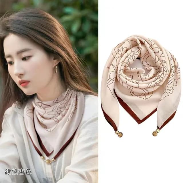 【HaNA 梨花】買一送一 搞定通勤約會穿搭 入秋柔美磁扣絲巾母親節禮物(約會穿搭  絲巾 百搭實用)