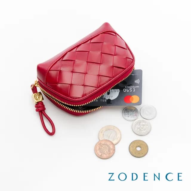 【ZODENCE 佐登司】CRAFTSOUL進口真皮手工上色編織拉鍊零錢包(雙11/多色/手工編織/真皮)
