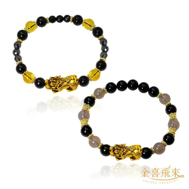 【金喜飛來】黃金手鍊招財黑金貔貅水晶串多選(0.57錢±0.03)