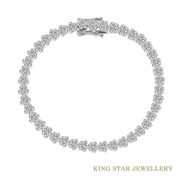 【King Star】18K金滿鑽一克拉 天然鑽石手鍊 無色等級 繁花