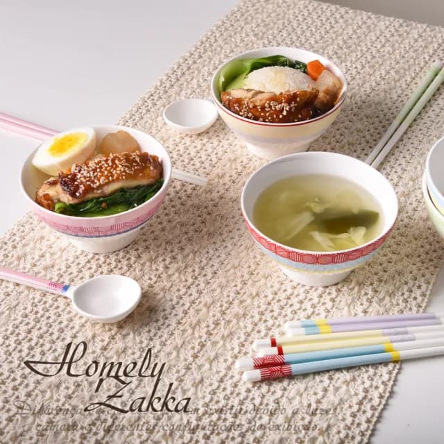 【Homely Zakka】法式馬卡龍雅奢禮藏系列陶瓷餐盤碗餐具筷匙禮盒_餐碗5個禮盒組(陶瓷禮盒 可微波 新婚禮)