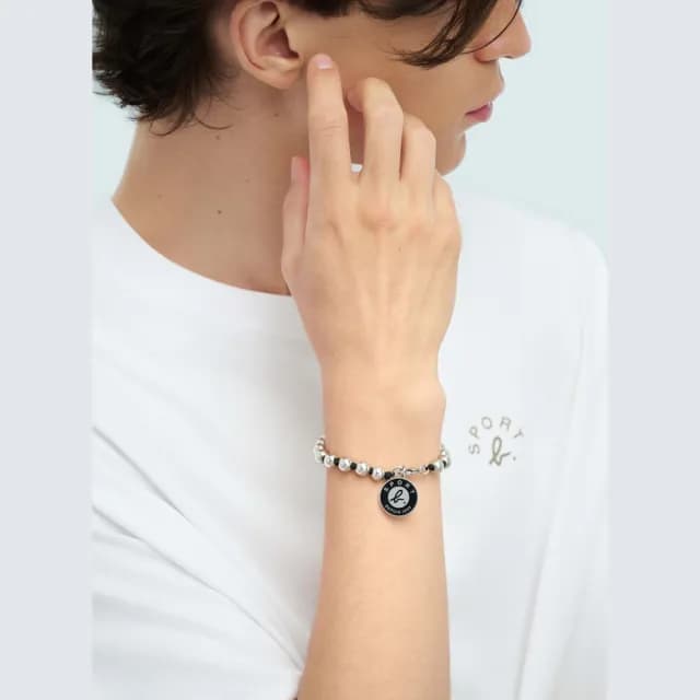 【agnes b.】Sport b. 圓牌 串飾 手鏈(黑色)