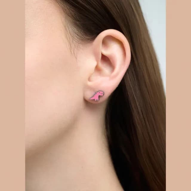 【agnes b.】Sport b. 恐龍 造型 耳環(粉色)