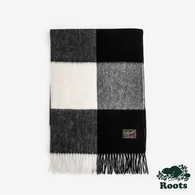 【Roots】Roots 配件- PLAID 羊毛圍巾(黑色)