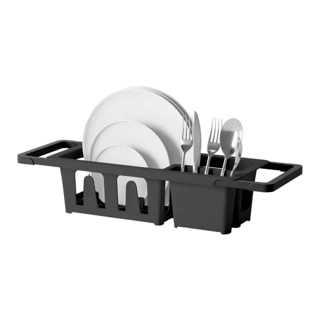 【UMBRA】餐具碗盤伸縮瀝水架 墨黑 / 瀝水盆 瀝水籃