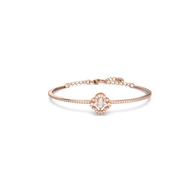 【SWAROVSKI 施華洛世奇】Una 手鐲 幸運草 白色 鍍玫瑰金色(情人節禮物)