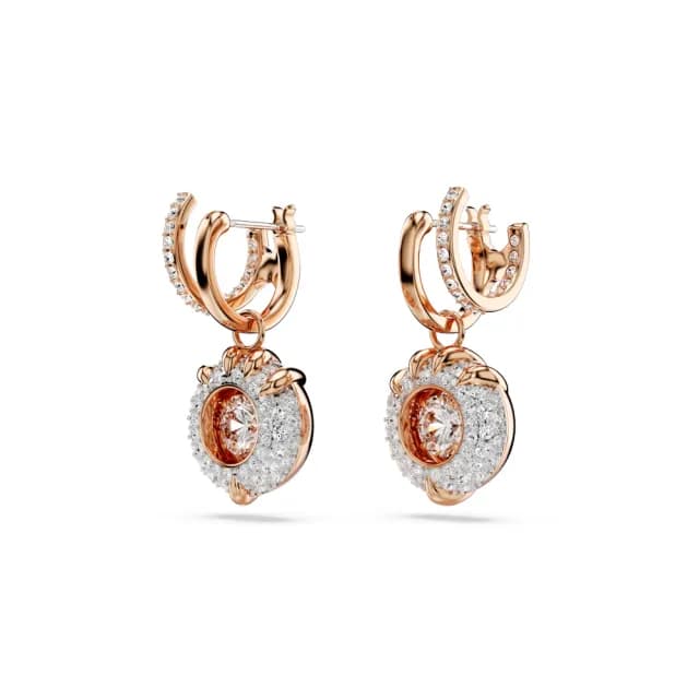 【SWAROVSKI 施華洛世奇】Dragon & Phoenix 水滴形耳環 龍爪 白色 鍍玫瑰金色(情人節禮物)