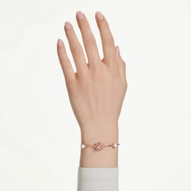【SWAROVSKI 施華洛世奇】Idyllia 手鏈 水晶珍珠 混合式切割 花朵 漸層色 鍍玫瑰金色(情人節禮物)