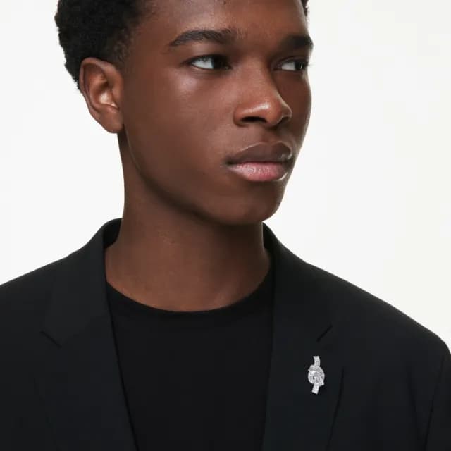 【SWAROVSKI 施華洛世奇】Matrix 小胸針 長方形切割 繩結 白色 鍍白金色(情人節禮物)