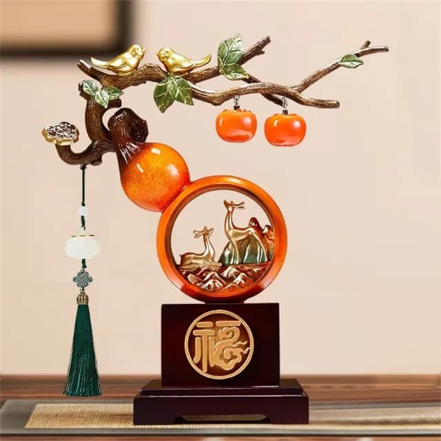 【新川】新中式 柿柿如意擺件 事事如意 福祿雙至(客廳裝飾品 搬家禮物 喬遷新居禮品)