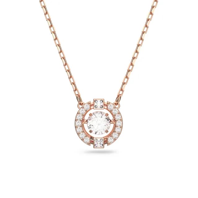 【SWAROVSKI 施華洛世奇】Una 項鏈 圓形切割 白色 鍍玫瑰金色(跳動的心_情人節禮物)