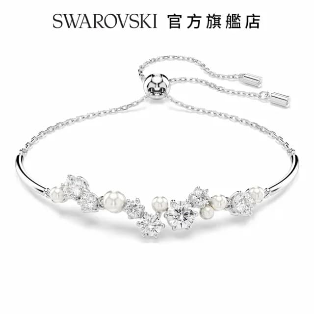 【SWAROVSKI 施華洛世奇】Constella 手鐲水晶珍珠圓形切割 白色 鍍白金色