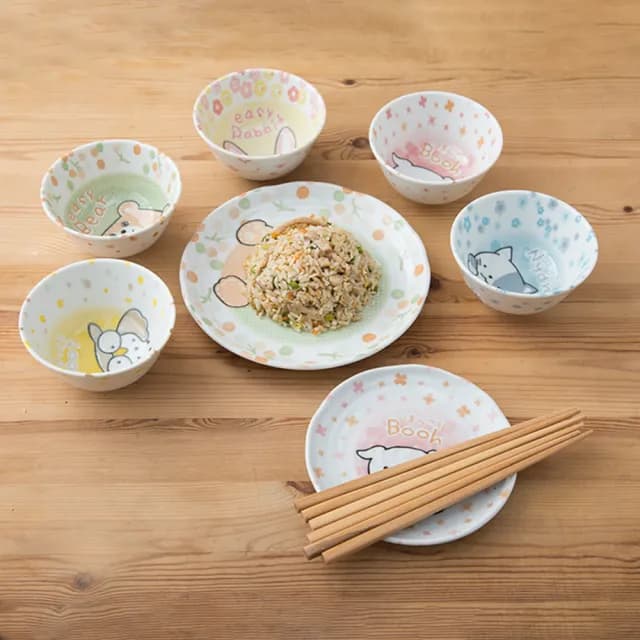 【LohasPottery 陸寶】日本製 美濃燒 動物卡通釉下彩壓紋餐具｜5.5 吋飯碗 五入組(兒童碗 餐碗)