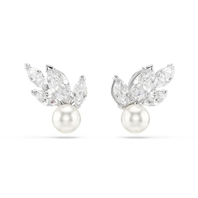 【SWAROVSKI 施華洛世奇】Louison Pearl 耳釘 穿孔耳環 葉 白色 鍍白金色(線上限定款)