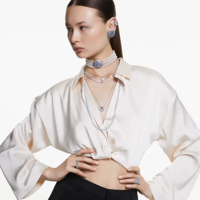 【SWAROVSKI 施華洛世奇】Idyllia 鏈墜 貝殼 藍色 鍍白金色(情人節禮物)