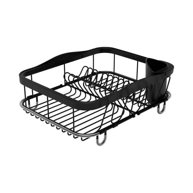 【UMBRA】Sinkin伸縮餐具碗盤瀝水架 墨黑36.5cm / 碗盤收納架 流理臺架