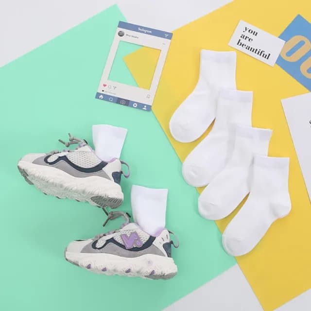 【橘魔法】（5雙一組） 白色襪子 超薄純白學生襪 透氣短襪(學生襪 短襪 素色 襪子 男童 女童 兒童 童裝)