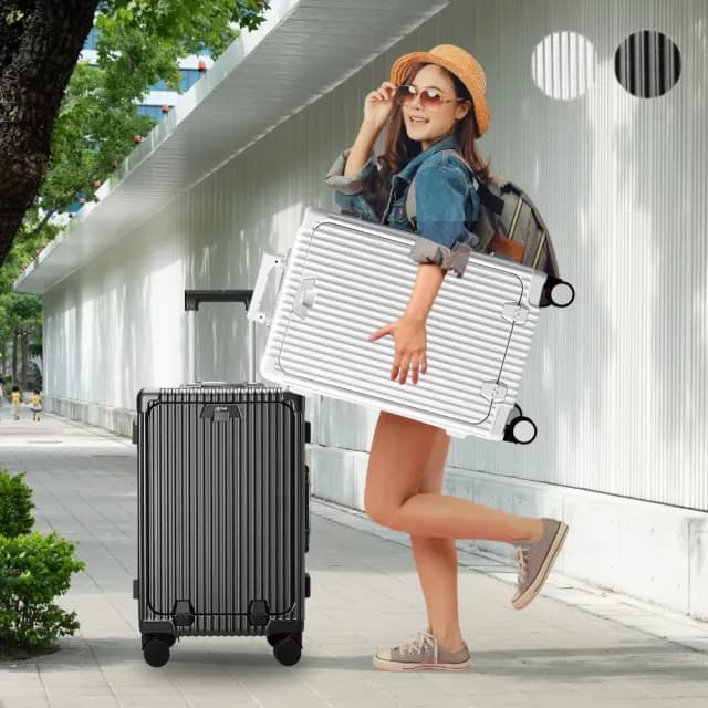 【Arlink】24吋 鋁框行李箱 前開式行李箱(行李箱24吋/杯架行李箱/行李套/煞車行李箱)