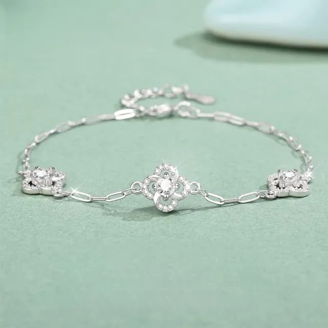 【LEEHER】雙11 四葉草/造型手鍊/莫桑石手鍊/質感銀飾/禮物首選/女用手鍊/純銀材質/百搭手鍊/女手鍊/氣質銀