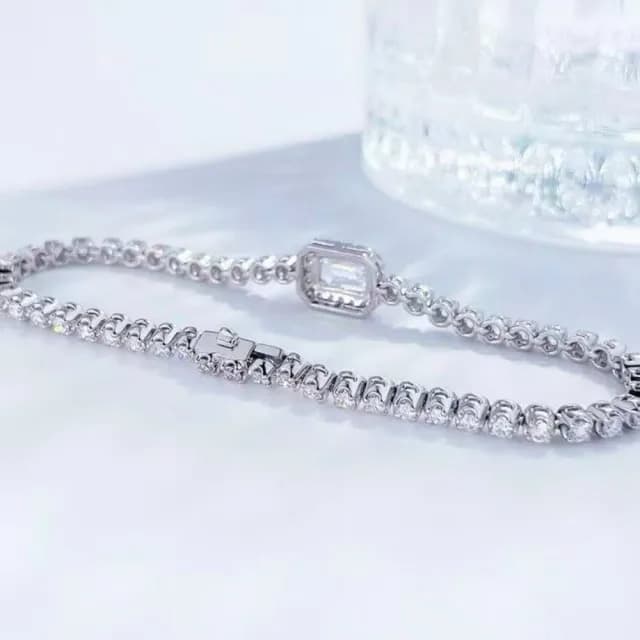 【鉅曜】PT950 1克拉 IGI 豪華時尚排鑲滿鑽祖母綠車工鑽石手鏈 培育鑽石(培育鑽石 鉑金 鑽石手鍊 鑽石)