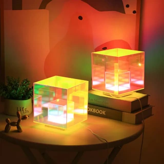 【送禮首選】氛圍感立體魔方小夜燈(電競房 桌面 裝飾燈 氛圍燈 房間佈置 生日禮物 床頭燈 USB 聖誕禮物)