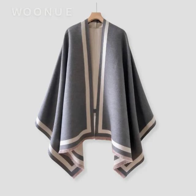 【WOONUE】時尚優雅名媛氣質秋冬柔軟保暖羊毛絨質感親膚寬版斗篷圍巾冷氣披肩(女友老婆媽媽情人生日禮物)