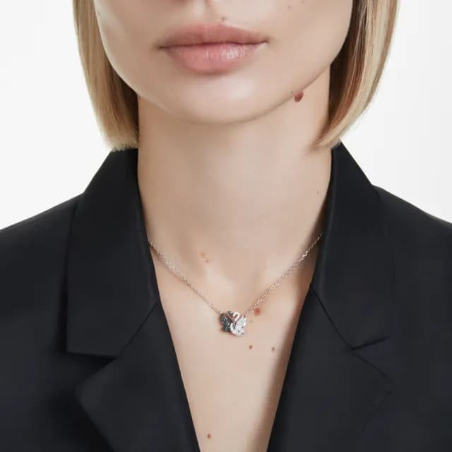 【SWAROVSKI 施華洛世奇】Swan 鏈墜 天鵝 黑色 多種金屬潤飾(情人節禮物)