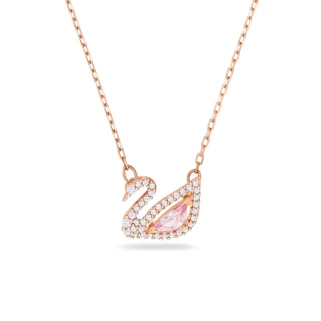 【SWAROVSKI 施華洛世奇】Swan 項鏈 天鵝 粉紅色 鍍玫瑰金色(情人節禮物)
