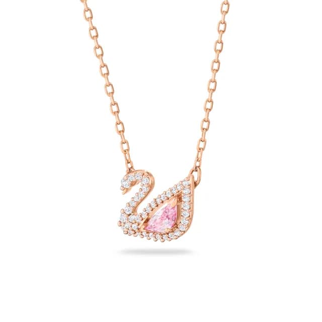 【SWAROVSKI 施華洛世奇】Swan 項鏈 天鵝 粉紅色 鍍玫瑰金色(情人節禮物)