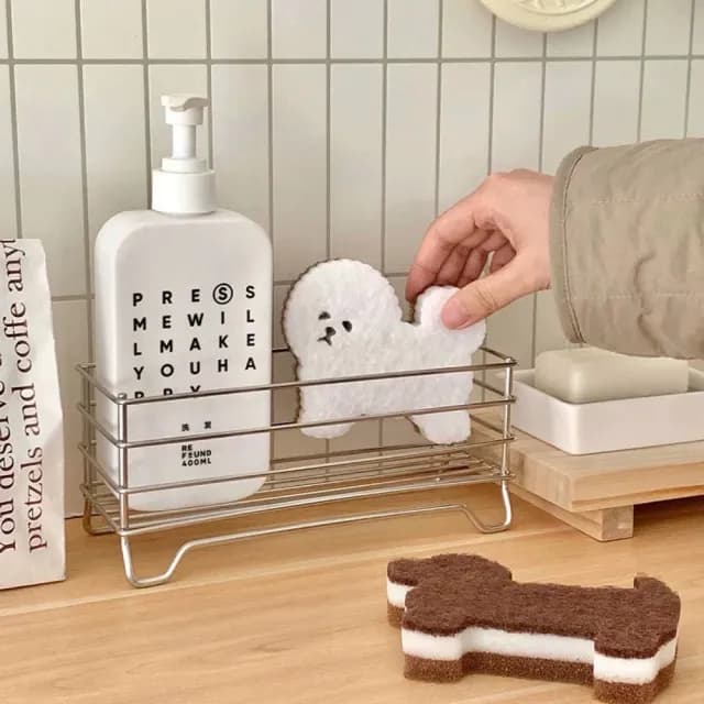 【zozo】狗狗造型菜瓜布-4入(可愛洗碗海綿/卡通廚房清潔刷/居家耐用清潔布/餐具杯子刷洗)