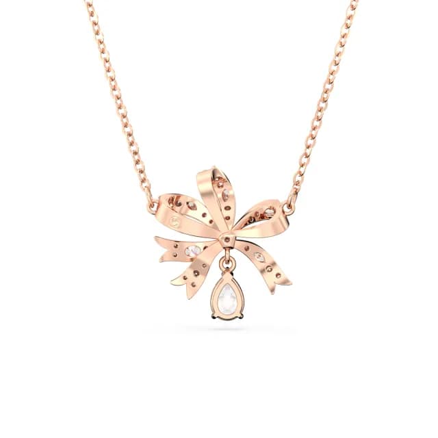 【SWAROVSKI 施華洛世奇】Hyperbola 項鏈 蝴蝶結 細碼 白色 鍍玫瑰金色(情人節禮物)