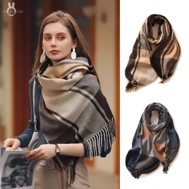 【WOONUE】高質感女士歐美專櫃秋冬時尚柔軟針織親膚保暖寬版斗篷圍巾披肩(閨蜜女友老婆媽媽情人生日禮物)
