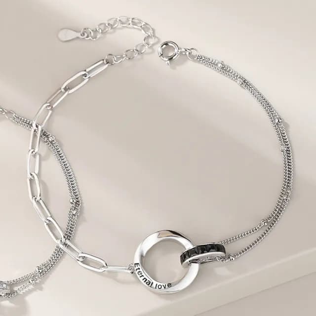 【巴黎精品】現貨+預購 頂級925純銀手鍊情侶手鏈女首飾情人節禮物(永恆的愛雙環情侶手鍊男女飾品a1li38)