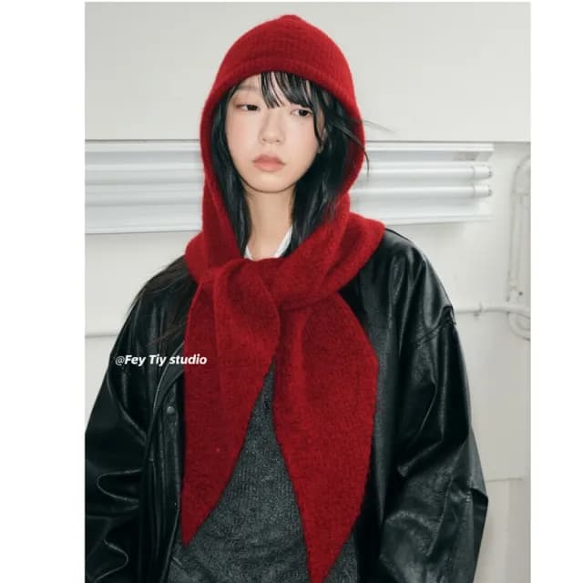 【HaNA 梨花】韓國空運 something needs純粹毛帽圍巾一體 保暖護耳(韓國空運 保護暖耳 秋冬必備)