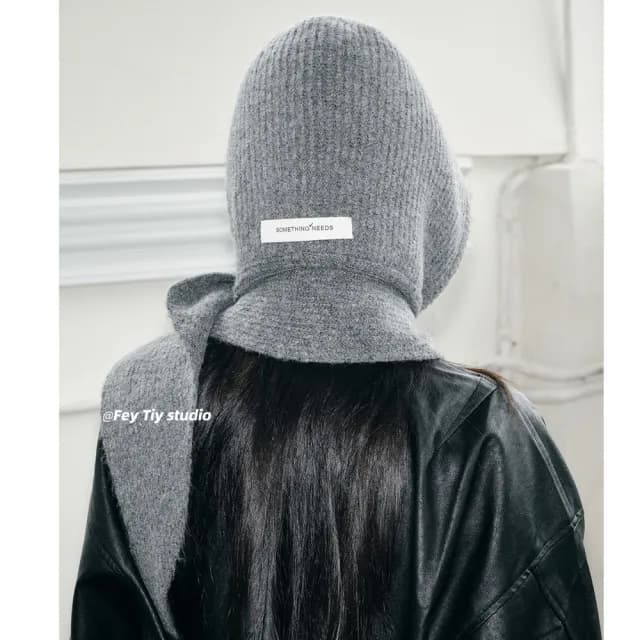【HaNA 梨花】韓國空運 something needs純粹毛帽圍巾一體 保暖護耳(韓國空運 保護暖耳 秋冬必備)